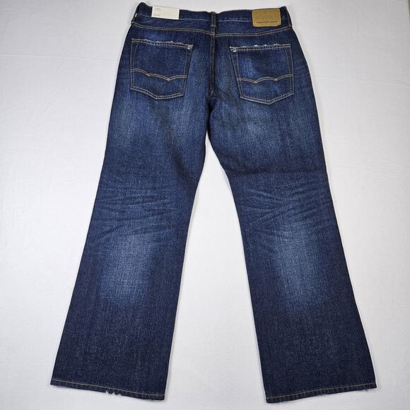 American Eagle Bootcut Jeans Mens 33x30 Dark Wash Blue Classic Whiskering Faded - Picture 2 of 14